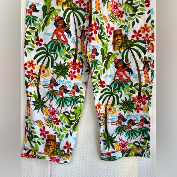 The Cat's Pajamas Tropical Print Cotton Pajama Pants Sz M Hula Girl Hawaii - Picture 3 of 8
